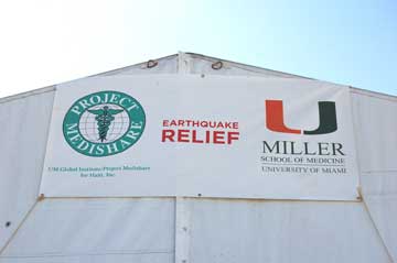 The University of Miami set up a four-tent hospital at the airport.