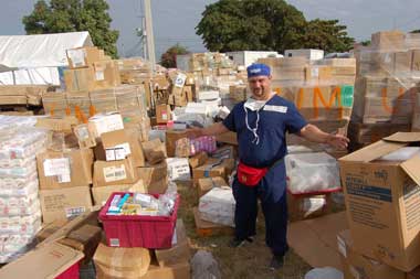 Caminita shows off just some of the donated supplies.
